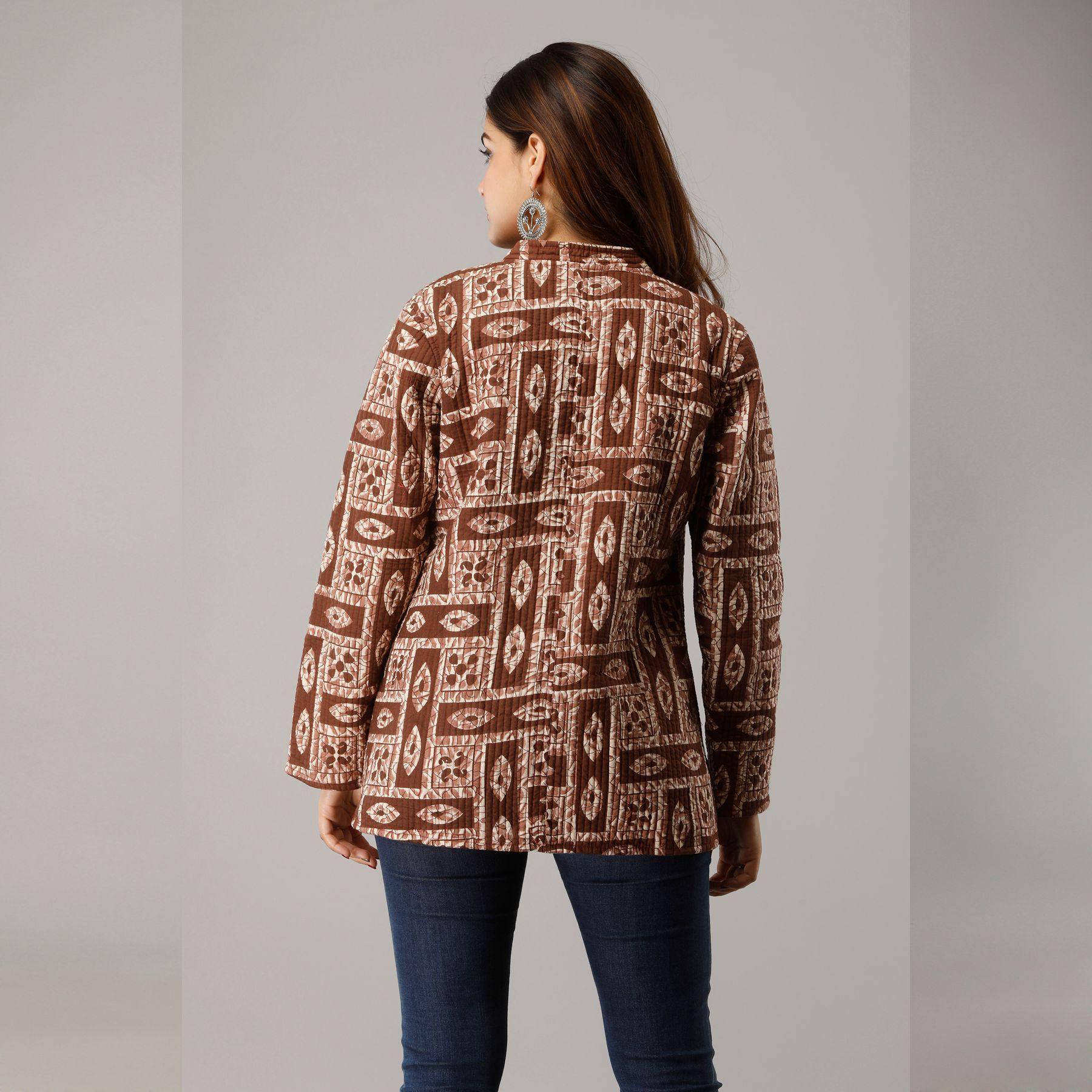 Brown Cotton Quilted Jacket - Frionkandy