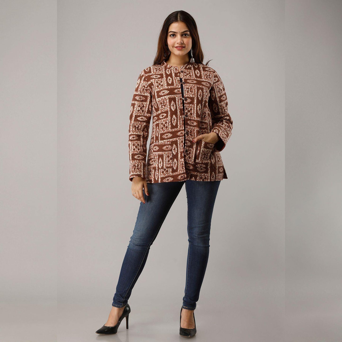 Brown Cotton Quilted Jacket - Frionkandy