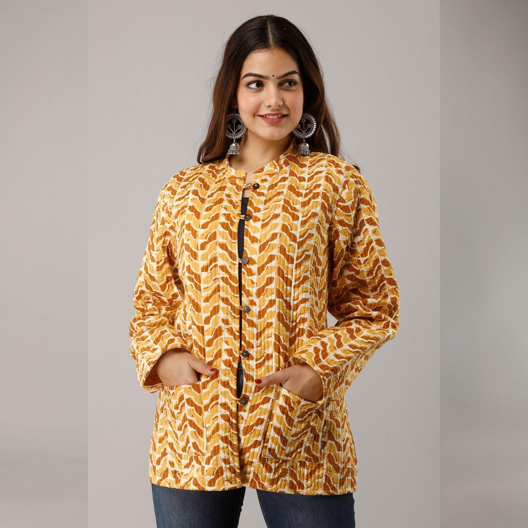 Yellow Cotton Quilted Jacket - Frionkandy