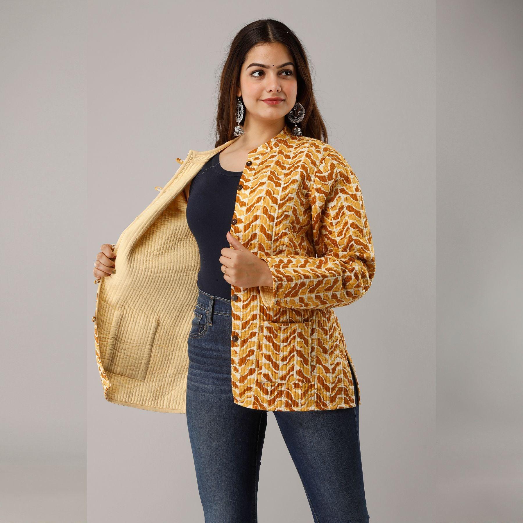 Yellow Cotton Quilted Jacket - Frionkandy