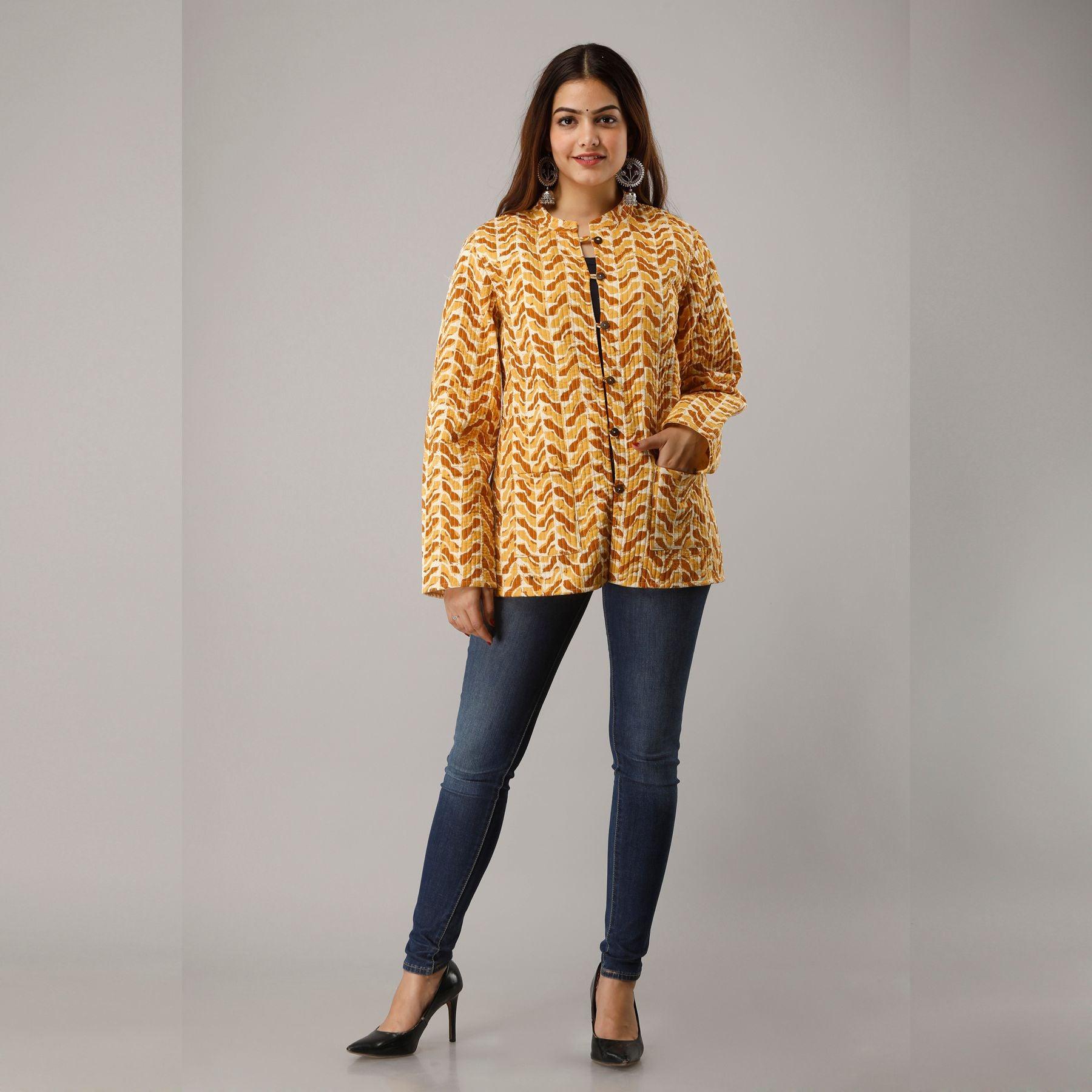 Yellow Cotton Quilted Jacket - Frionkandy