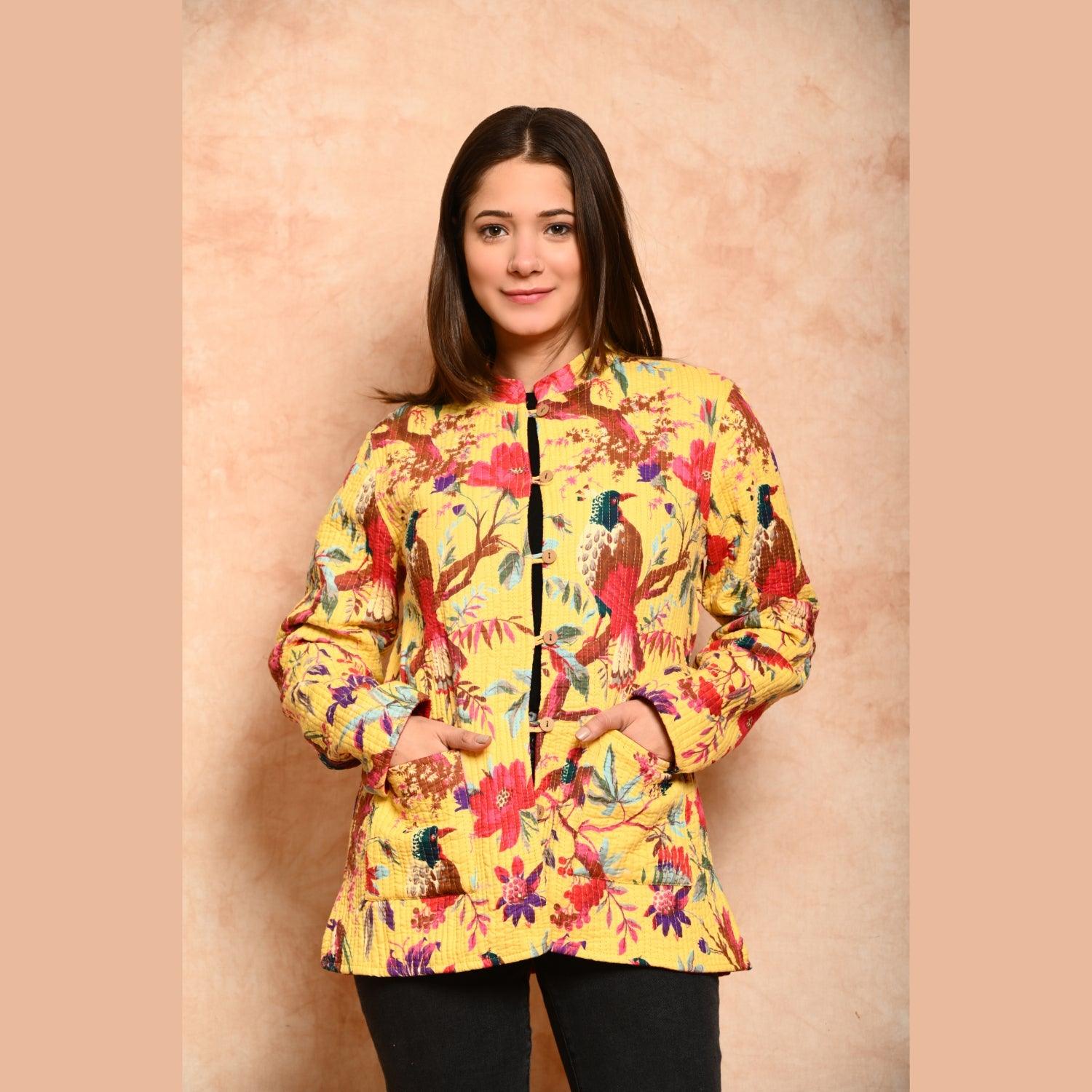 Women's Cotton Floral Print Quilted Jacket - Frionkandy