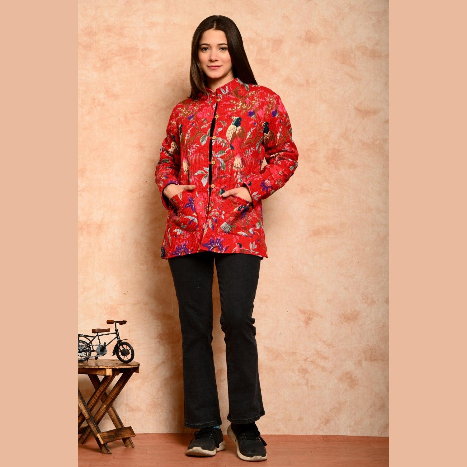 Women's Cotton Floral Print Quilted Jacket - SHKL1012 - Frionkandy