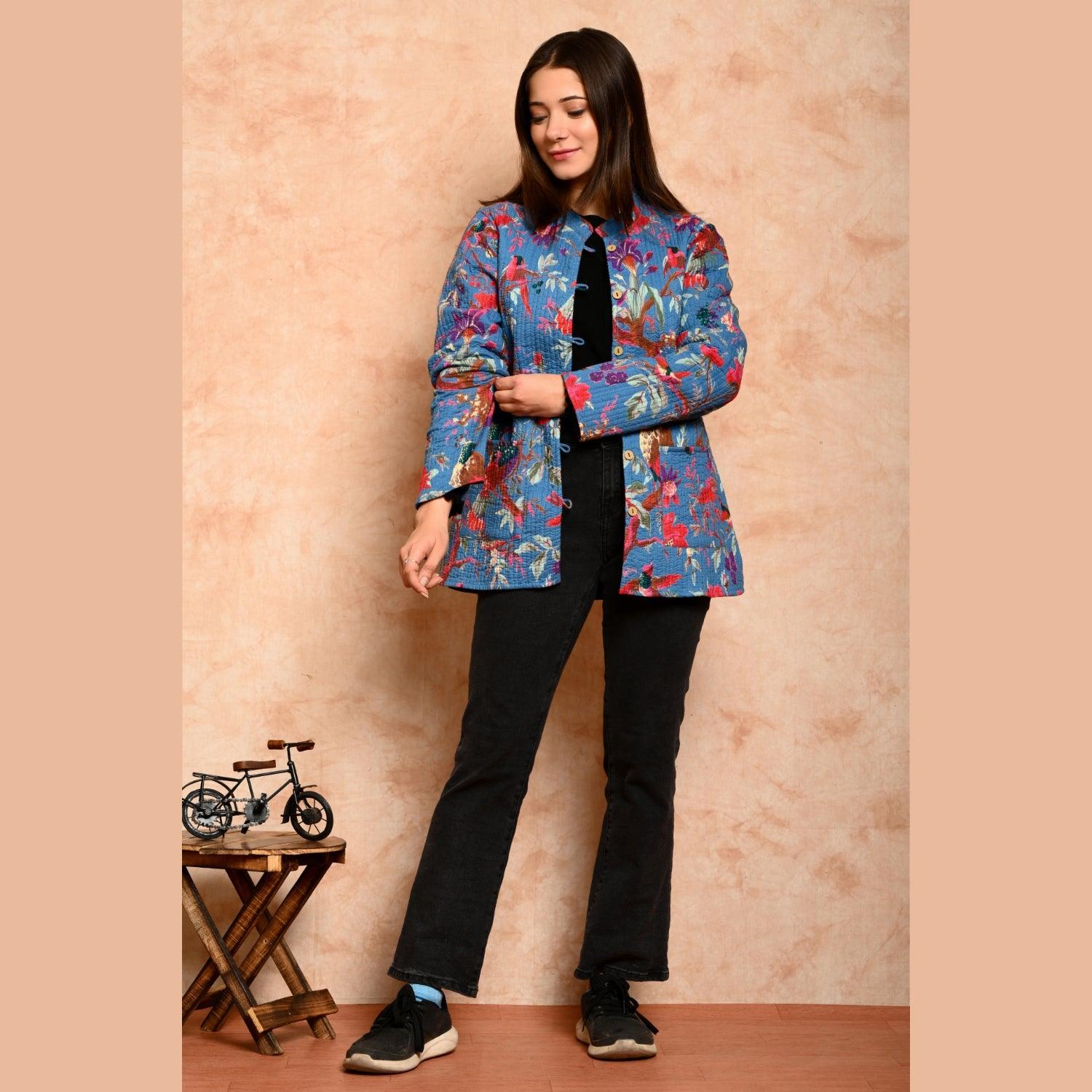 Women's Cotton Floral Print Quilted Jacket - SHKL1013 - Frionkandy