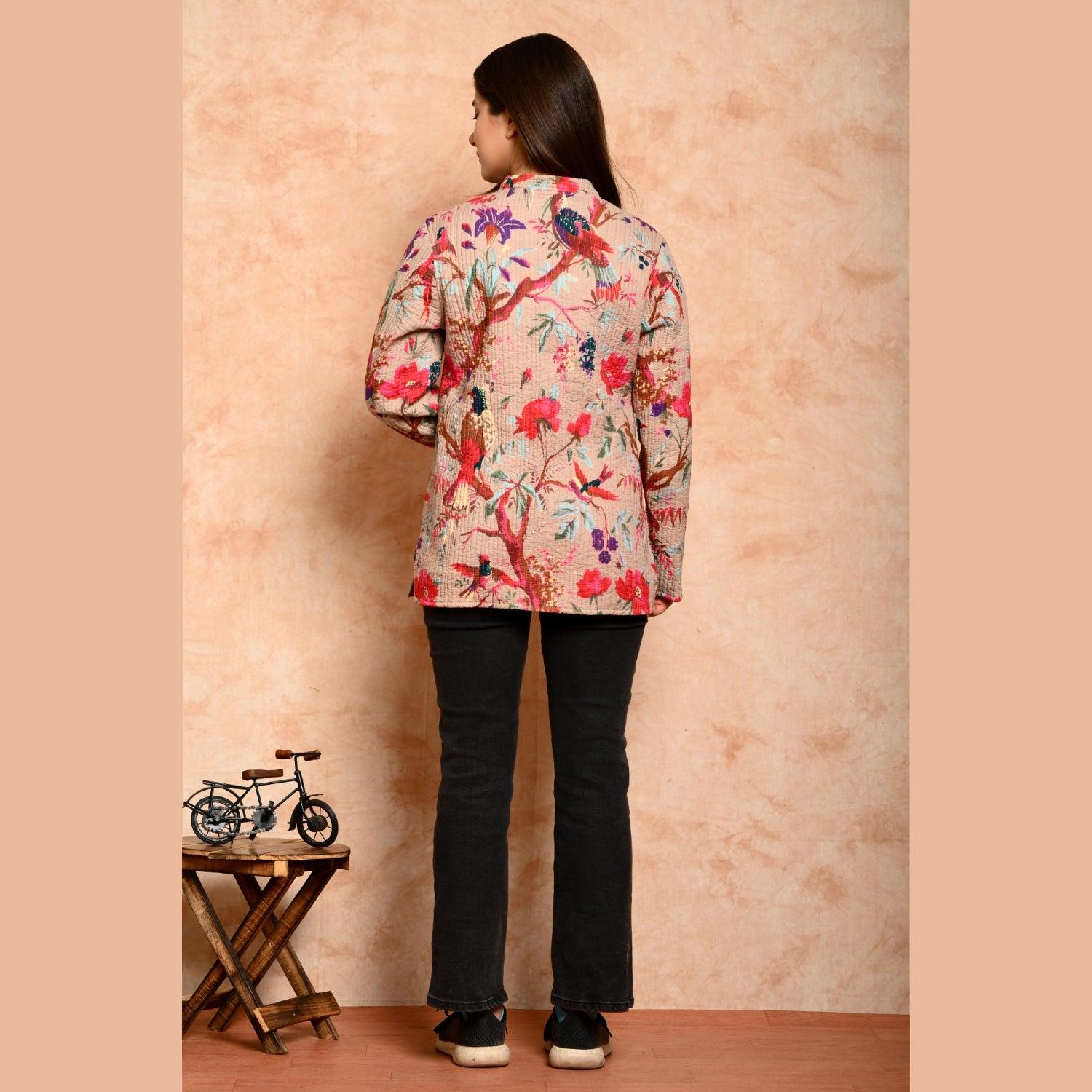 Women's Cotton Floral Print Quilted Jacket - SHKL1015 - Frionkandy