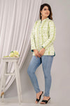 Women Printed Lightweight Cotton Quilted Light Green Jacket - SHKL1018 - Frionkandy