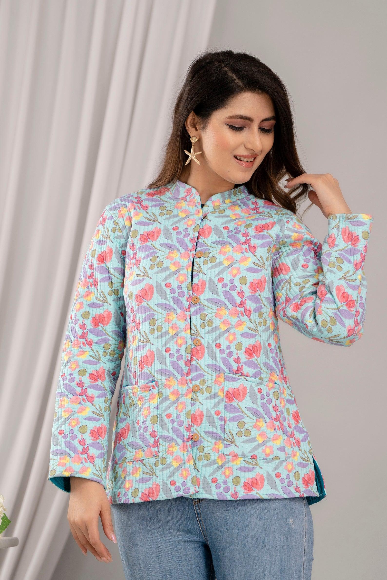 Women Printed Lightweight Cotton Quilted Multicolor Jacket - SHKL1021 - Frionkandy