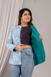 Women Printed Lightweight Cotton Quilted Sky Blue Jacket - SHKL1025 - Frionkandy