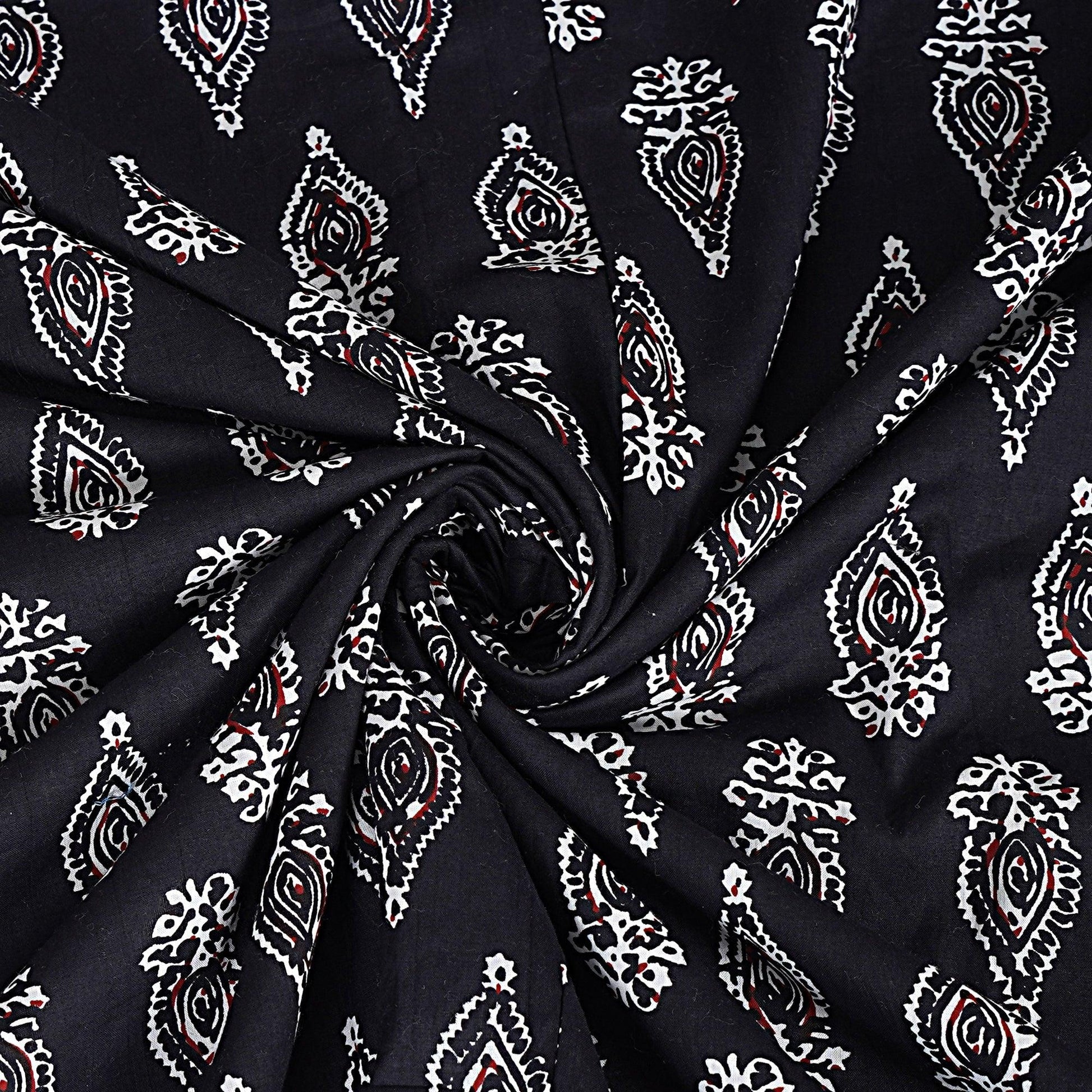 Black Handblock Floral Print 240 TC Cotton Double Bed Dohar (SHKR1014) - Frionkandy