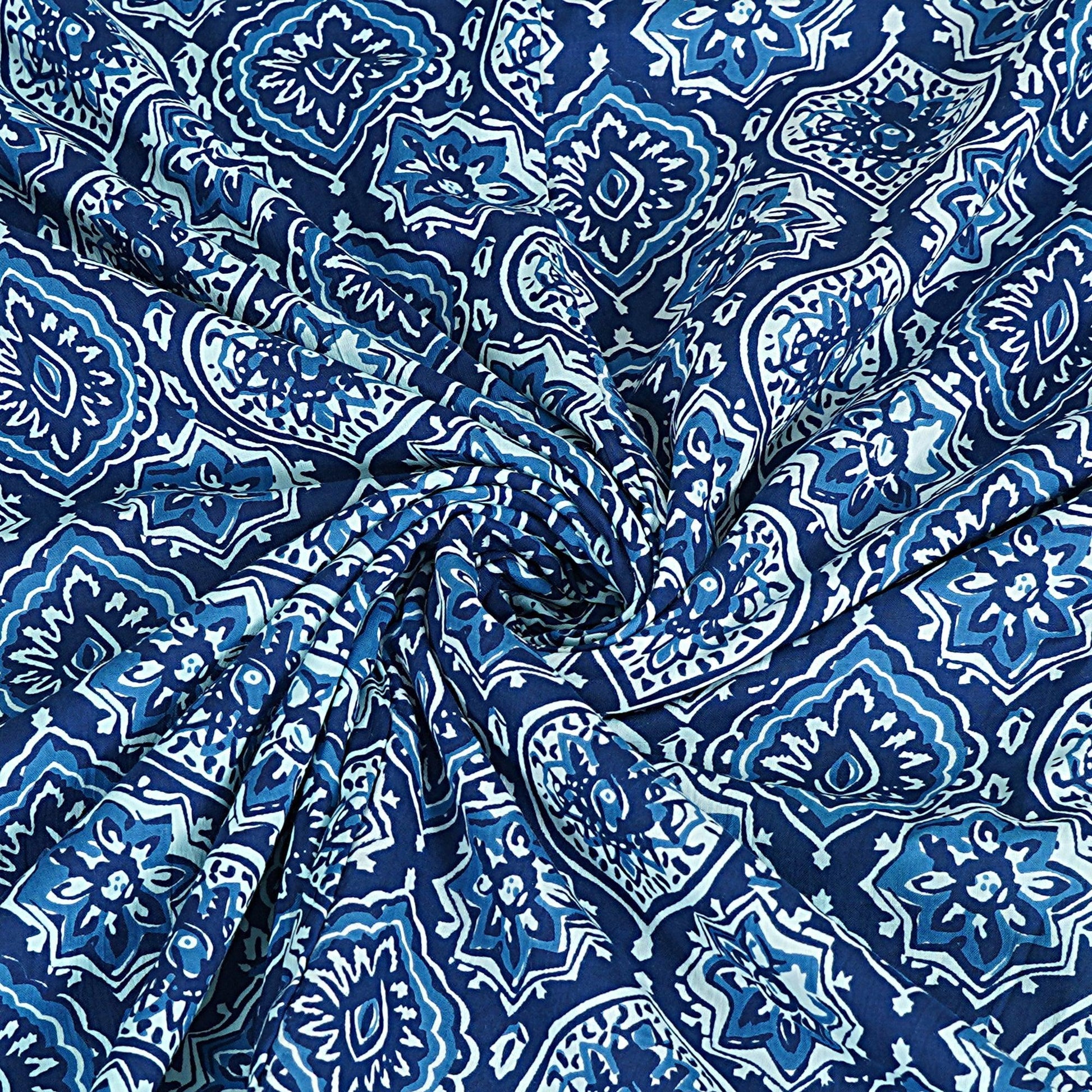 Indigo Blue Floral Print 240 TC Cotton Double Bed Dohar (SHKR1019) - Frionkandy