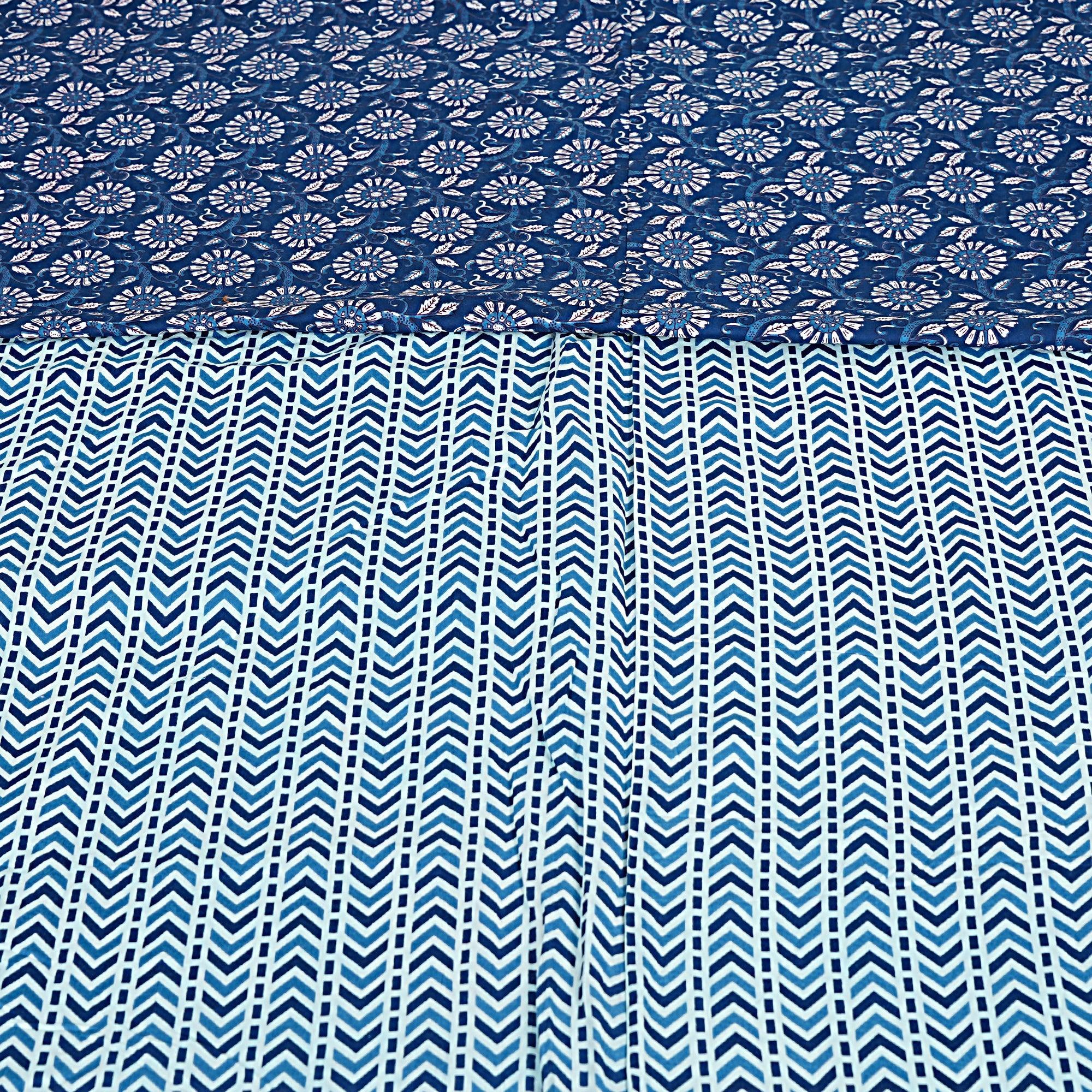 Blue Chevron Print 240 TC Cotton Double Bed Dohar (SHKR1028