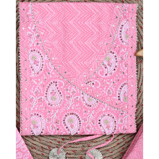 Traditional Screen Print Cotton Unstitched Suit With Cotton Dupatta Pink-SHKS1091