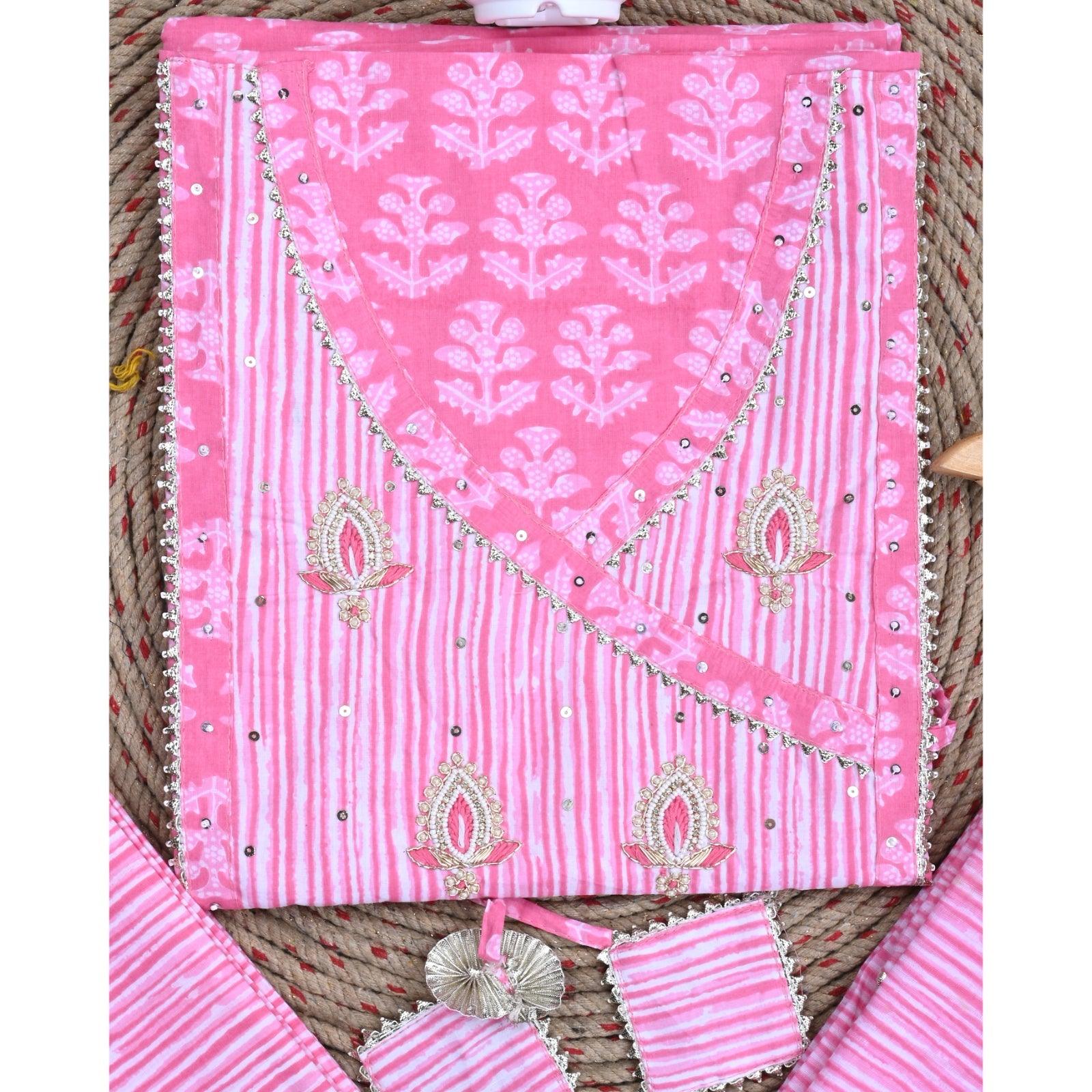 Traditional Screen Print Cotton Unstitched Suit With Cotton Dupatta Pink-SHKS1103