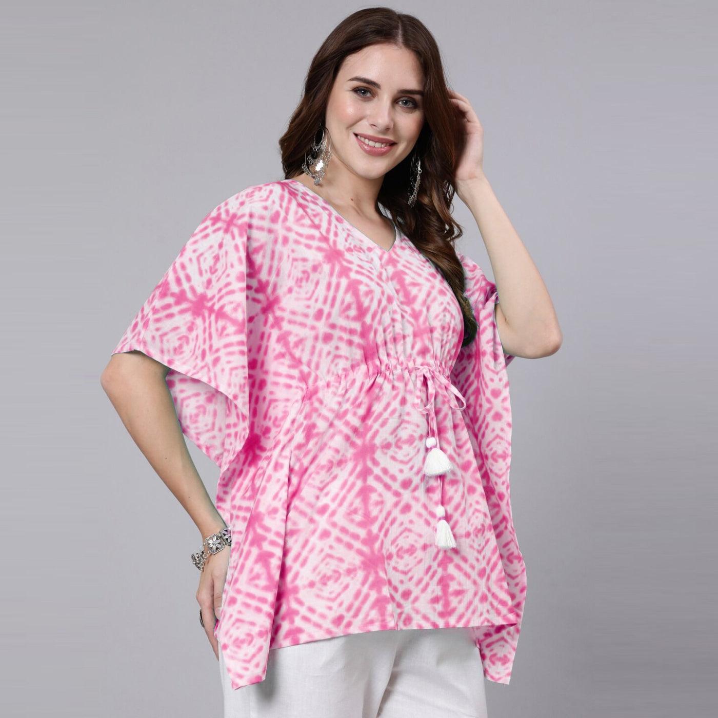 Pink Tie And Dye Print Cotton Kaftan Dress (SHKUP1210) - Frionkandy