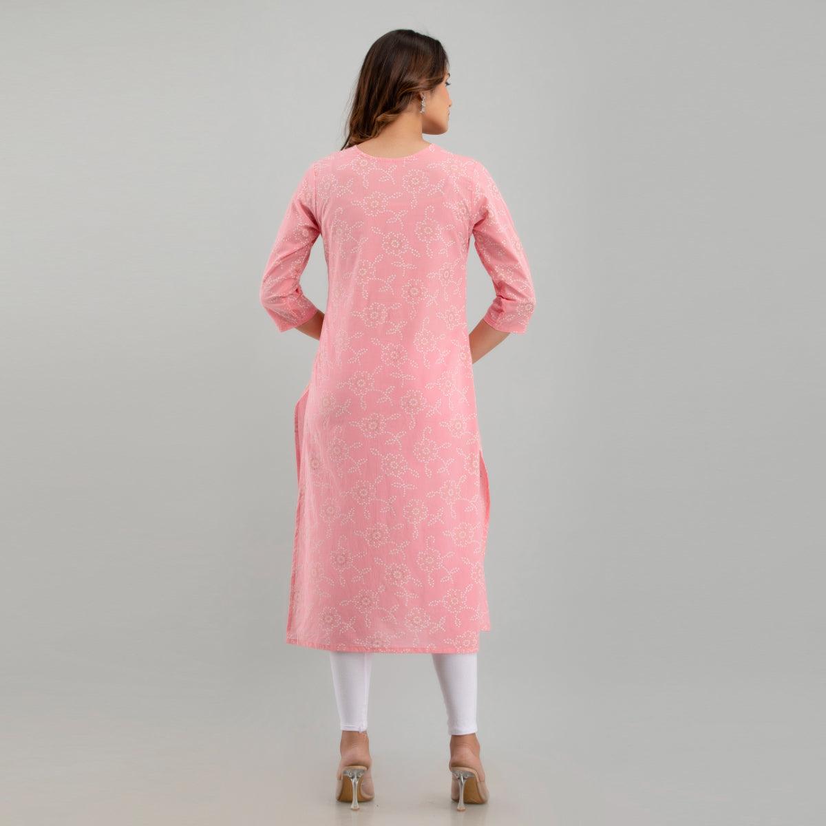 Women Pink Floral Print Straight Kurta (SHKUP1218) - Frionkandy