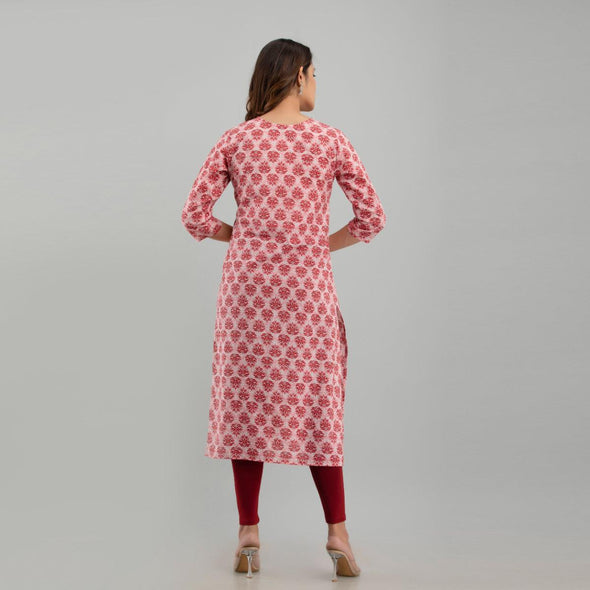 Women Pink Floral Print Straight Kurta (SHKUP1219) - Frionkandy