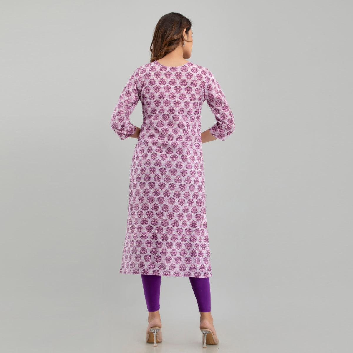 Women Purple Floral Print Straight Kurta (SHKUP1222) - Frionkandy