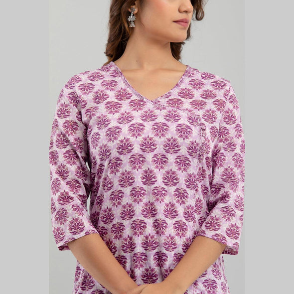 Women Purple Floral Print Straight Kurta (SHKUP1222) - Frionkandy