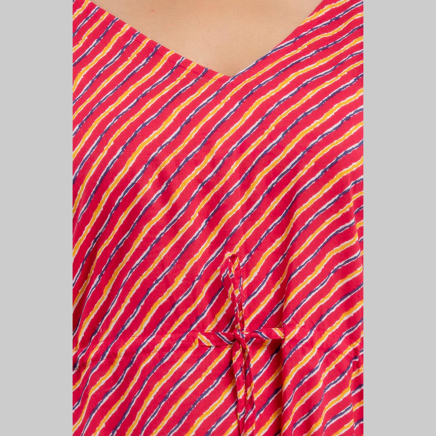 Pink Leheriya Print Cotton Kaftan Dress (SHKUP1225) - Frionkandy