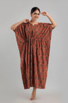 Maroon Floral Print Pure Cotton Kaftan Maxi Ethnic Dress - SHKUP1244 - Frionkandy