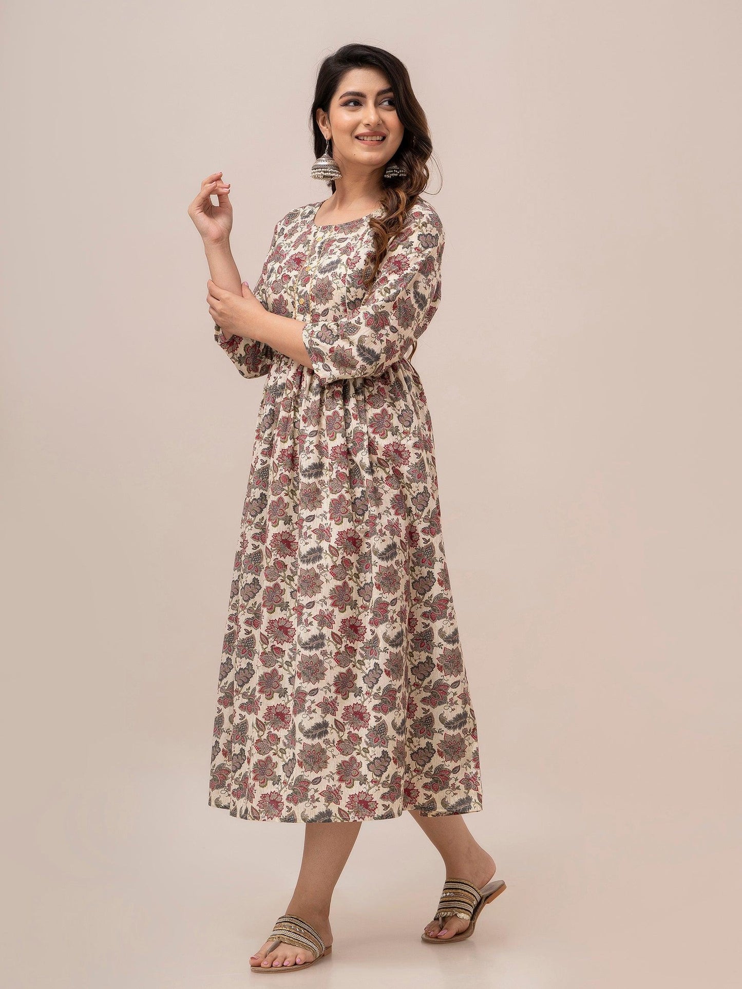 Women Floral Printed Maternity Cotton Maxi Dress - SHKUP1296 - Frionkandy