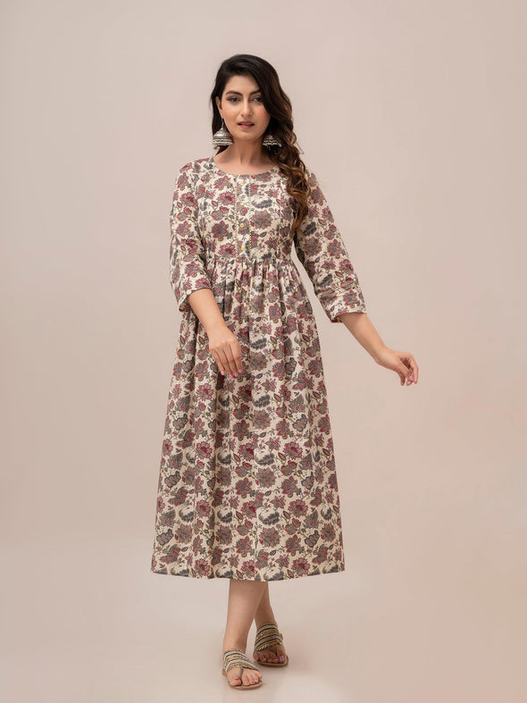 Women Floral Printed Maternity Cotton Maxi Dress - SHKUP1296 - Frionkandy