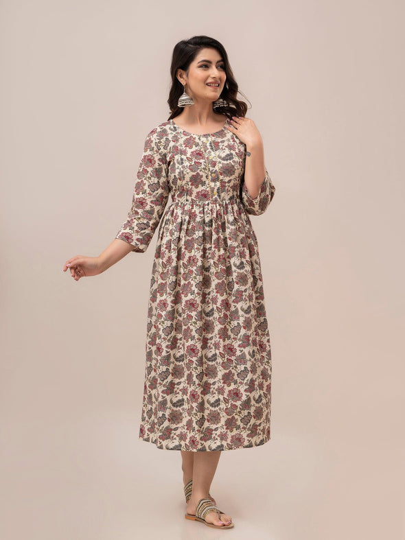 Women Floral Printed Maternity Cotton Maxi Dress - SHKUP1296 - Frionkandy
