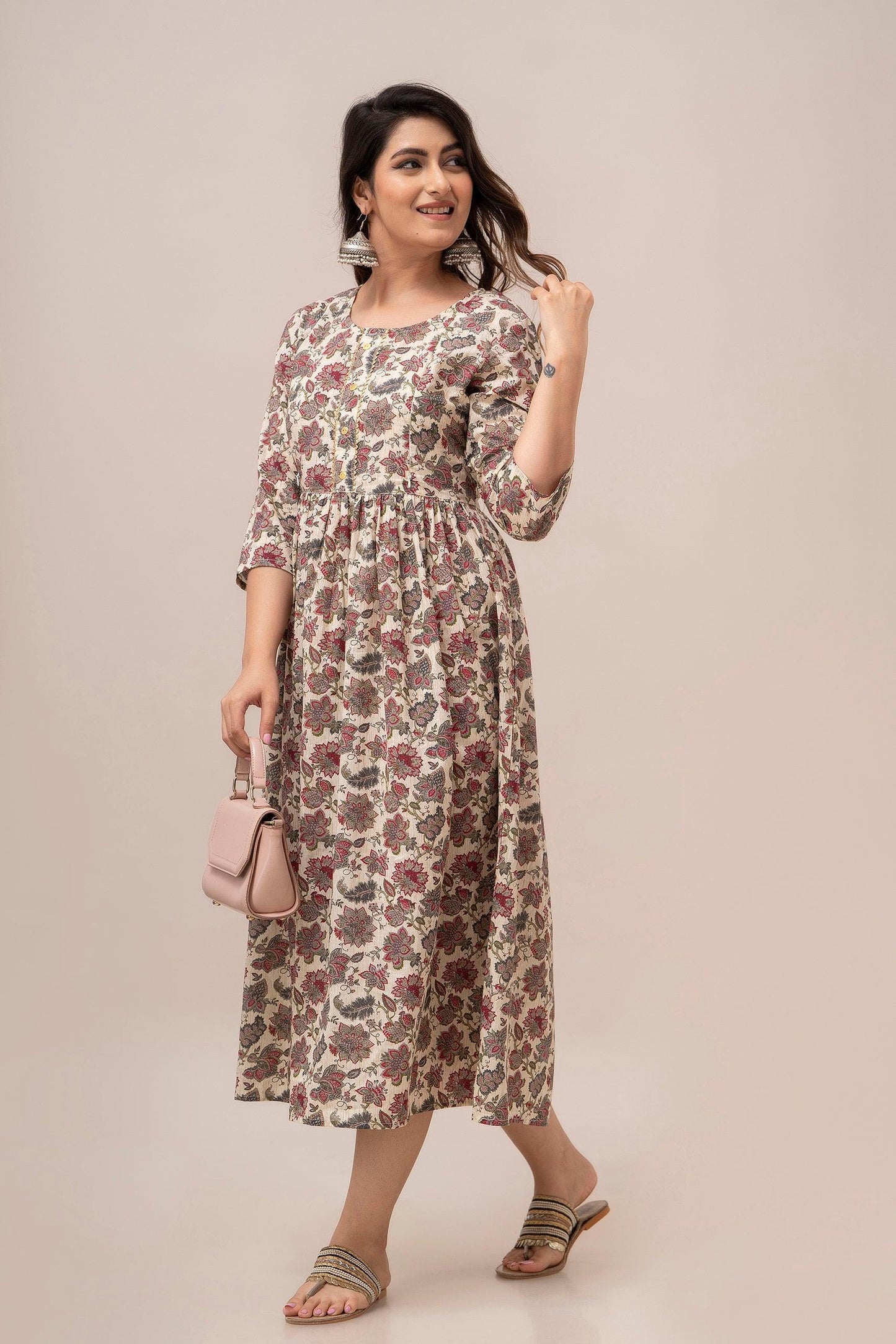 Women Floral Printed Maternity Cotton Maxi Dress - SHKUP1296 - Frionkandy