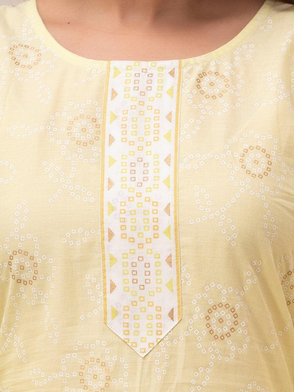 Women Light Yellow Bandhani Printed Straight Kurta - Frionkandy