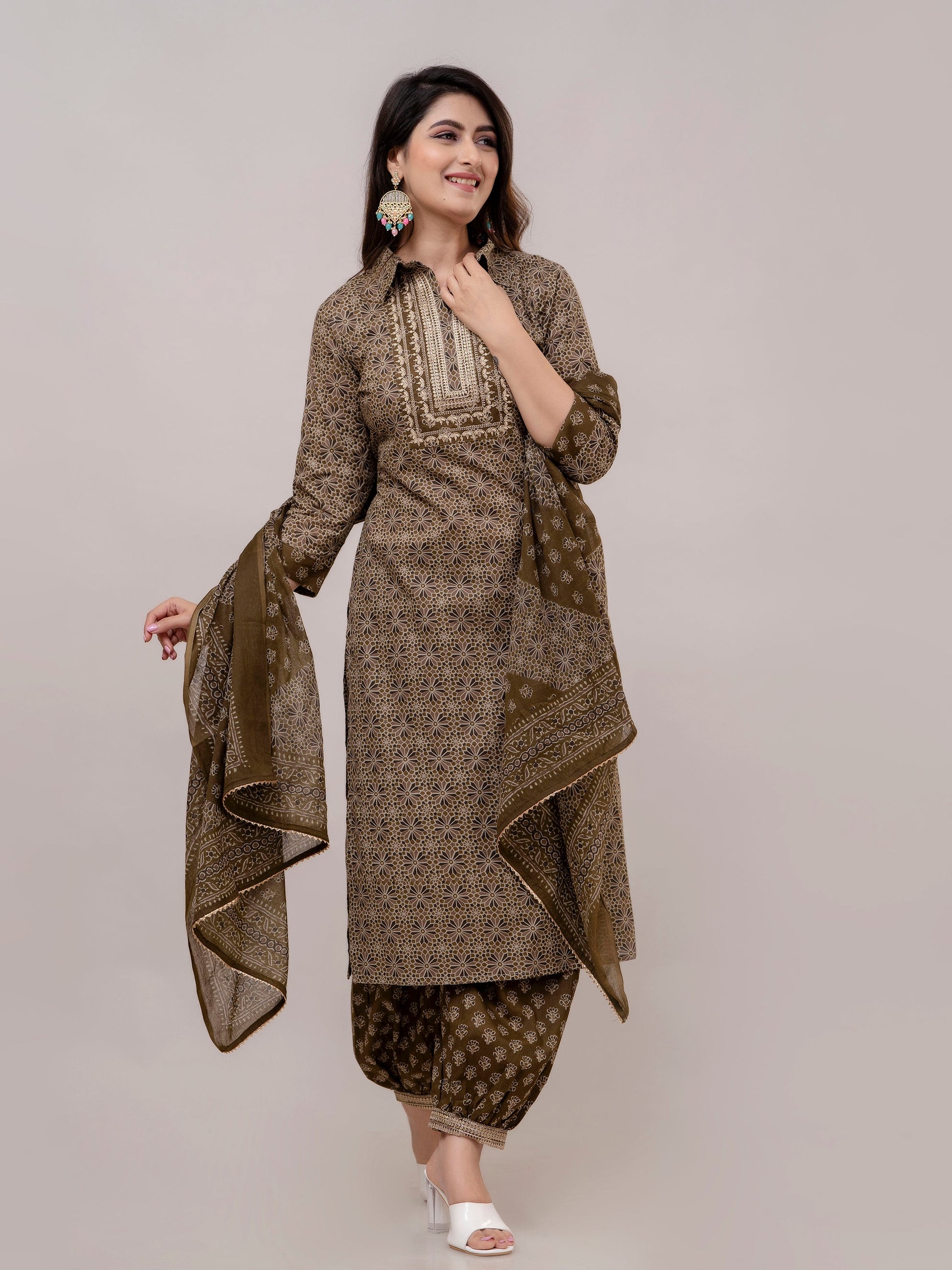 Women Pullman Green Sequinned Yoke Design Kurta with Pyjamas & Dupatta