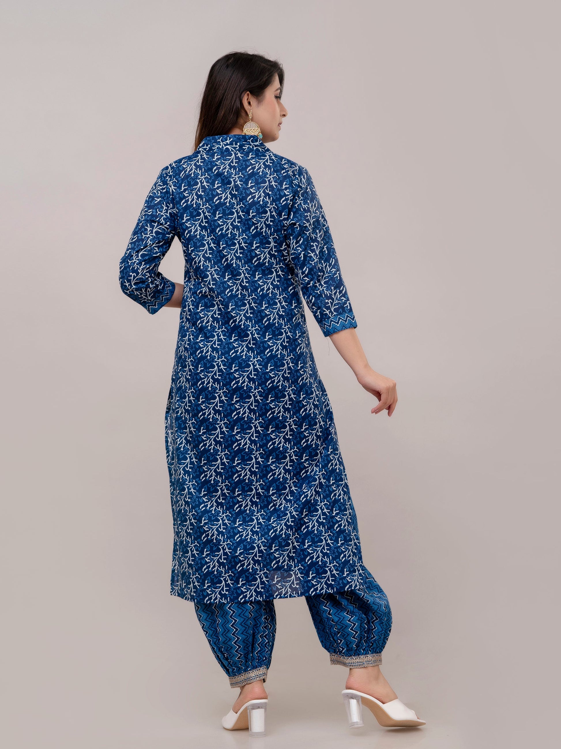 Women Navy Sequinned Yoke Design Kurta with Pyjamas & Dupatta