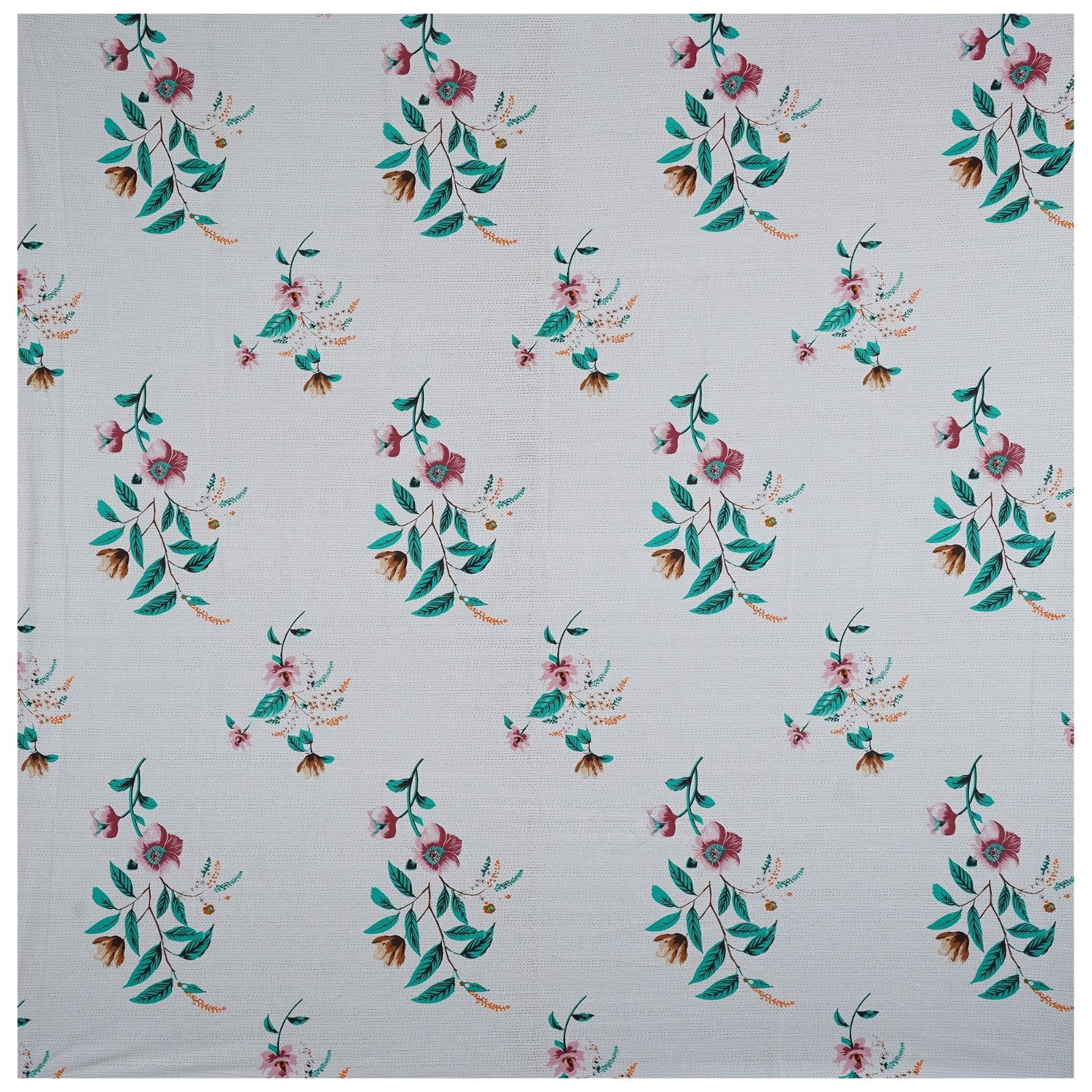 Sea Green Majestic Floral Print 240 TC Cotton Double Bed Sheet With 2 Pillow Covers (SHKV1028) - Frionkandy