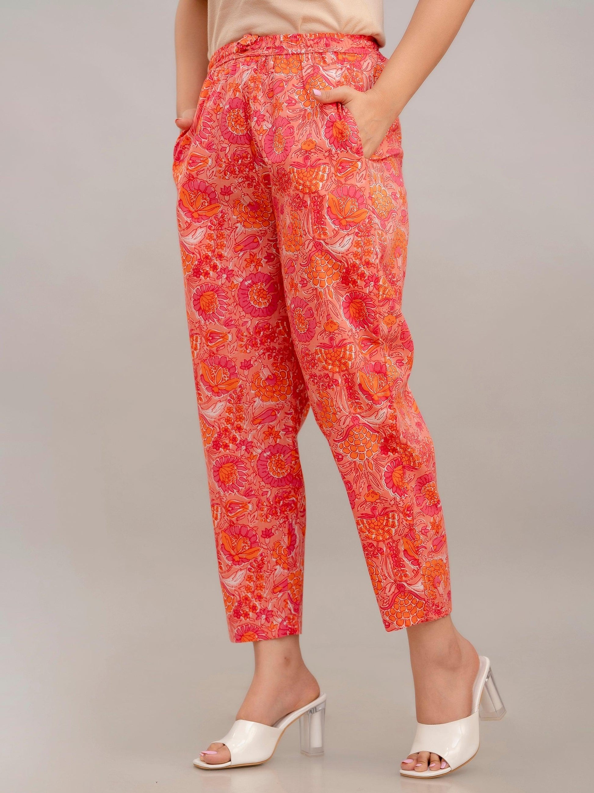 Women Peach Printed Co-ord Set - Frionkandy