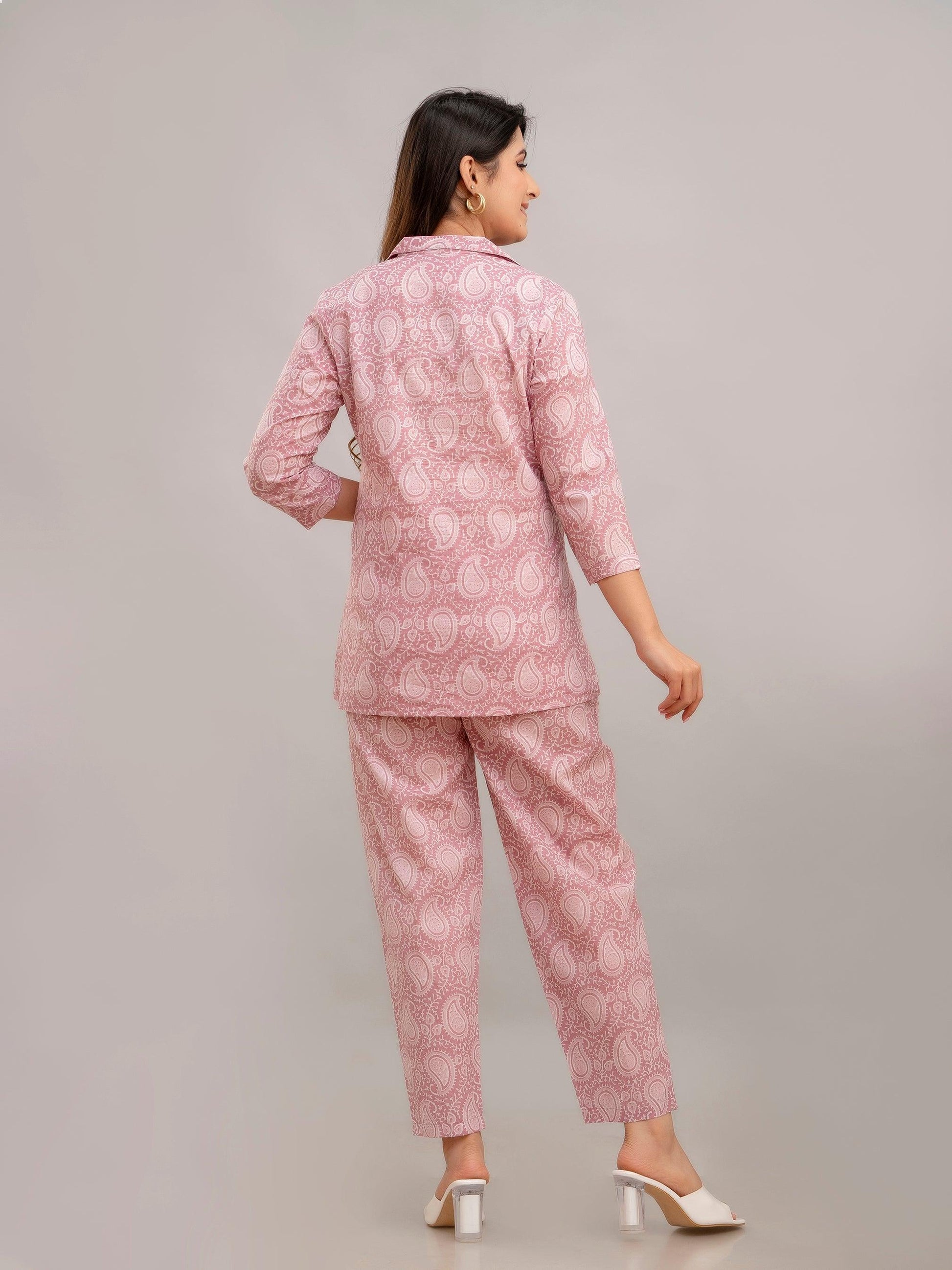 Women Lemonade Pink Printed Co-ord Set - Frionkandy