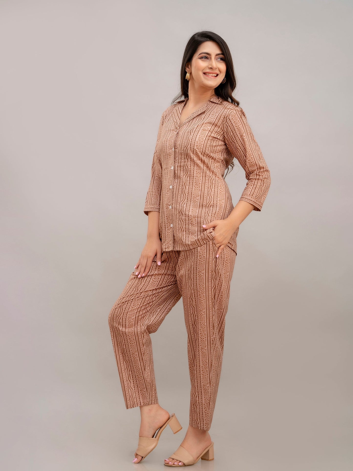 Women Bare Beige Printed Co-ord Set