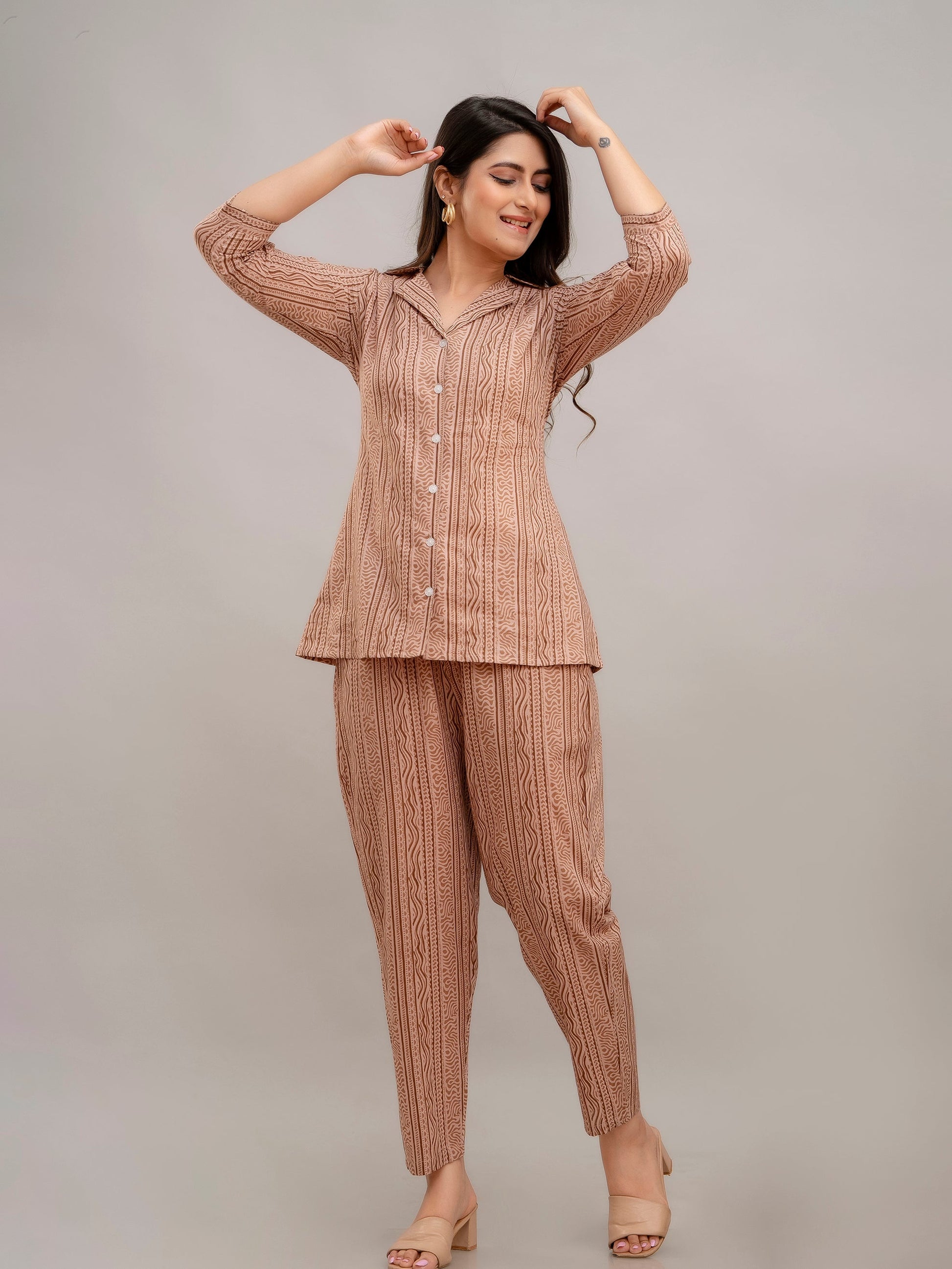 Women Bare Beige Printed Co-ord Set