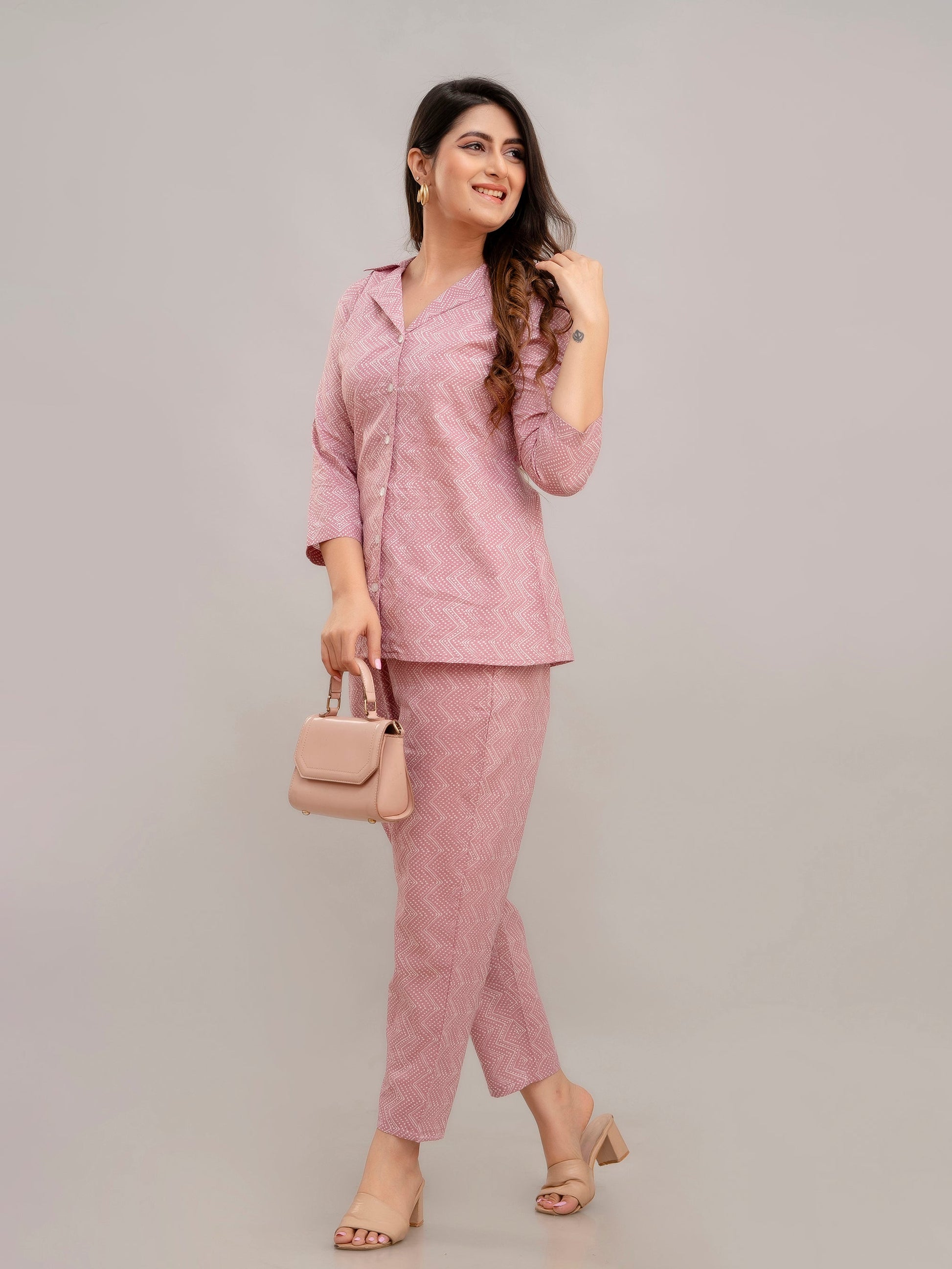 Women Rose Pink Printed Co-ord Set